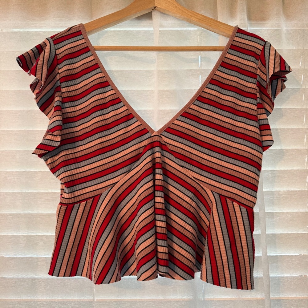 Wild Fable Red and Black Striped Blouse